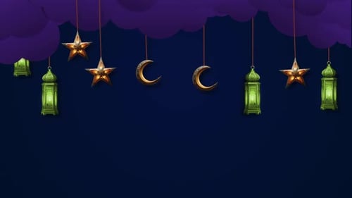 Ramadan and Eid Celebration with Hanging Lanterns and Stars
