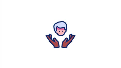 Animated Flat Design Icon of Hands Protecting a Head