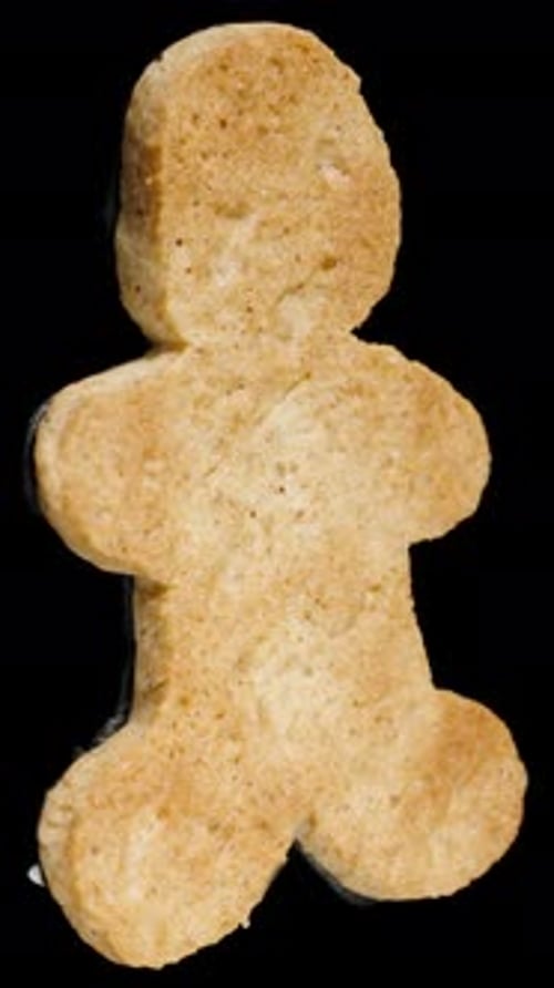 Vertical video. A Black Gingerbread Man Shaped Like a Skeleton Cookie, Looping Rotation. Isolated.