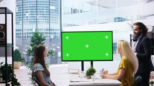 Financial Adviser Doing Presentation on Green Screen