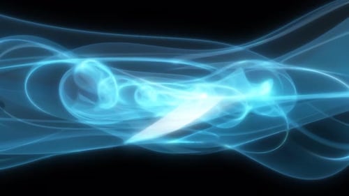 Abstract waves of energy magic smoke and glowing lines on a black background