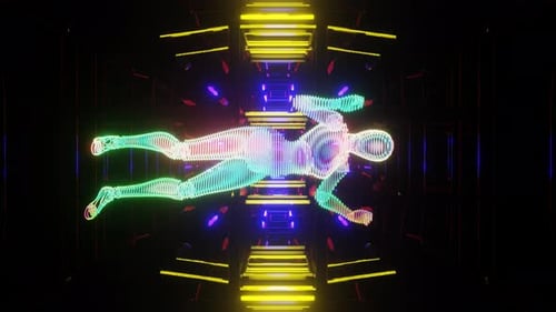 Vidéo verticale en boucle fluide (VJ) dansant dans un décor coloré, lumineux et trippy