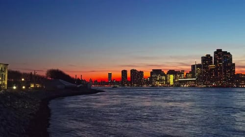 Cityscape with downtown skyscrapers in distance. Manhattan, New York City, USA