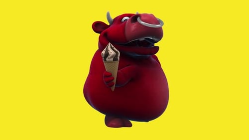Fun 3D cartoon bull with an ice cream (with alpha channel included)