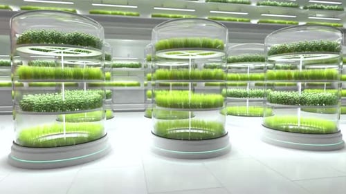 Futuristic Indoor Vertical Farm with Green Plants