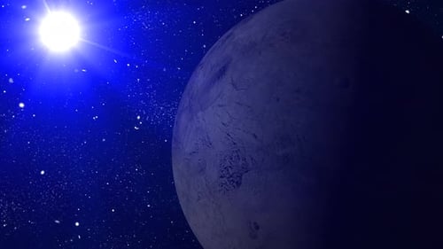 Amazing Sunrise Over The Moon Planet, animation of the planet Moon, rotation of the globe. 2513