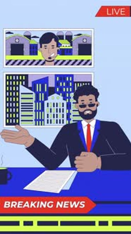 Animated News Anchor Delivering Live Breaking News Report