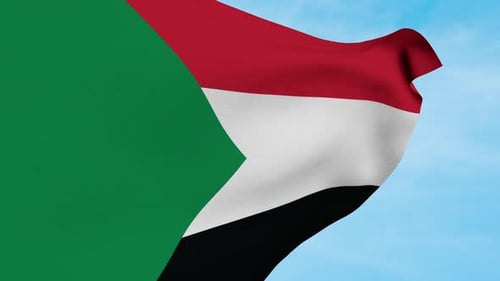 Sudan Flag Waving Seamless Loop Against Blue Sky