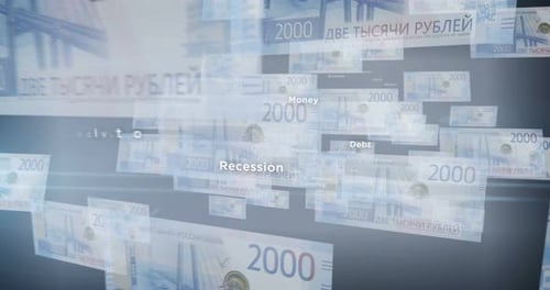 Russia Ruble 2000 banknote – flying between transparent money