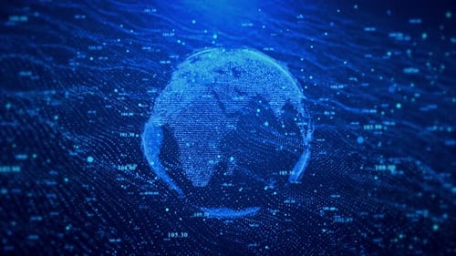 Abstract Blue Digital Earth Globe with Data Network Background