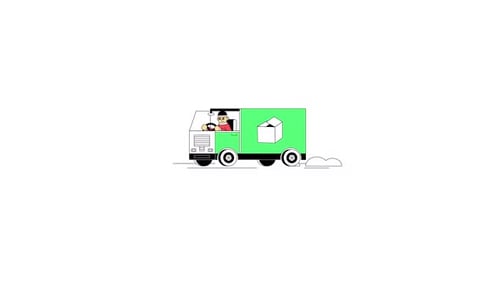 Animated Flat Design Delivery Truck Driving and Delivering