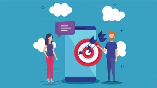 Flat Design Mobile Marketing Target Achievement Animation