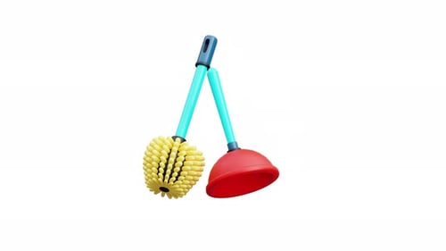 Animated 3D Toilet Brush and Plunger Cleaning Tools
