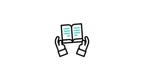 Animated Hands Holding Book Icon in Flat Design Style