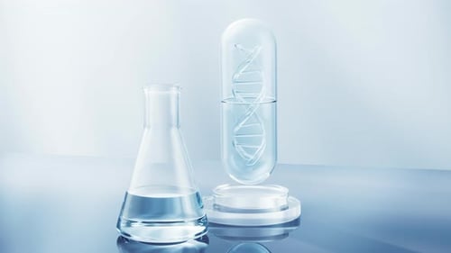 Clean 3D DNA Capsule and Laboratory Flask Animation