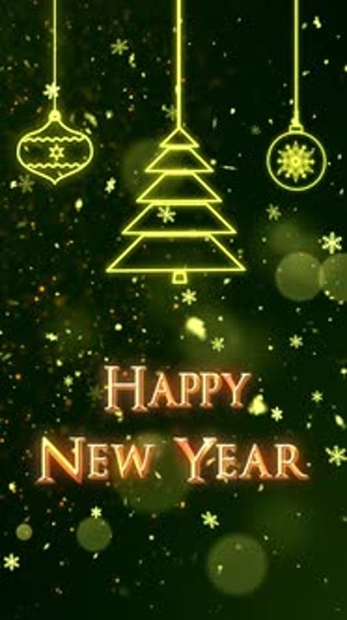 Golden New Year Greeting with Animated Christmas Ornaments