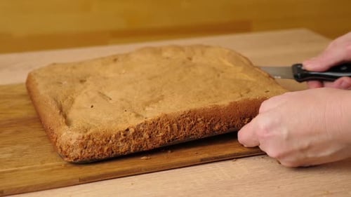 Preparing Cake on Wooden Cutting Board