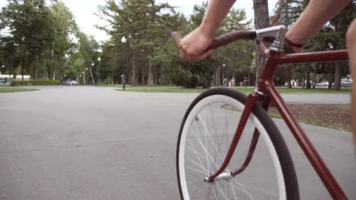 Young Man Riding a Vintage Bicycle at the Park Road Sporty Guy Cycling Outdoor Healthy Active