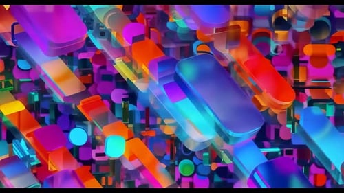 Abstract Vibrant 3D Neon Geometric Shapes Motion