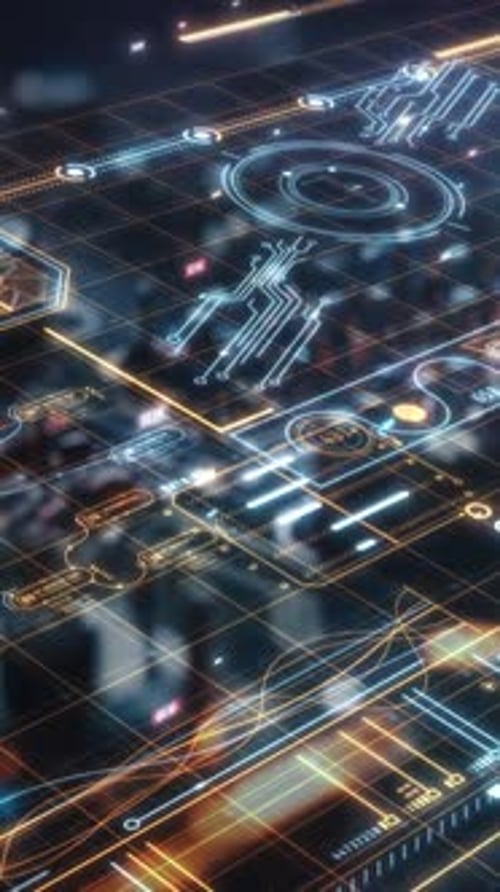 Animated Futuristic HUD Interface with Digital Data Flow