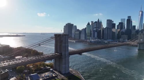 Aerial View of Brooklyn Bridge and Manhattan Skyline