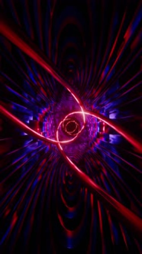 Tunnel bleu et rouge avec tuyaux rouges. Animation en boucle