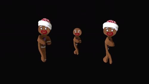 Dancing Gingerbread Men in Santa Hats Christmas Animation