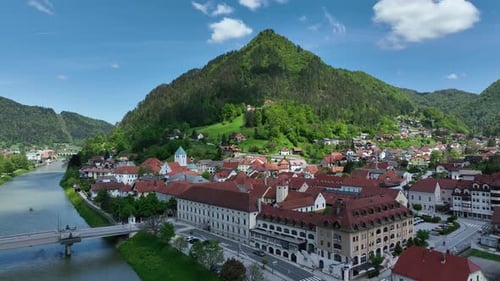Scenic Slovenian Castles Towns and Nature in Spring Aerial Views