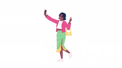 Animated Woman Taking Selfie with Peace Sign Gesture