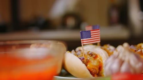 Patriotic Hotdogs with American Flags for Fourth of July