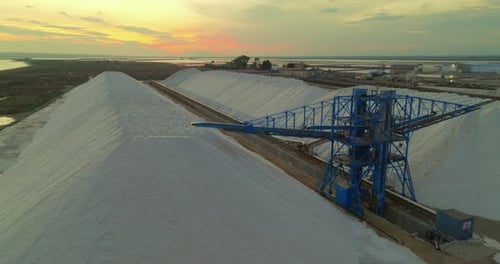 Aerial View of a Salt Flat Factory Besides the Sea Salt Extraction