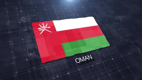 Oman Flag Animation on Futuristic Digital Background