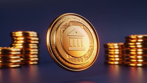 Looping video of CBDC Central Bank Digital Currency golden digital coin floating and rotating
