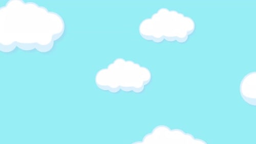 Seamless Loop of Cartoon Clouds Moving Across Blue Sky