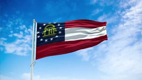 Waving Georgia State Flag Animation on a Clear Blue Sky