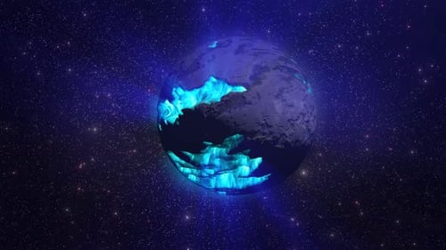 Dying blue Alien planet glowing in deep space