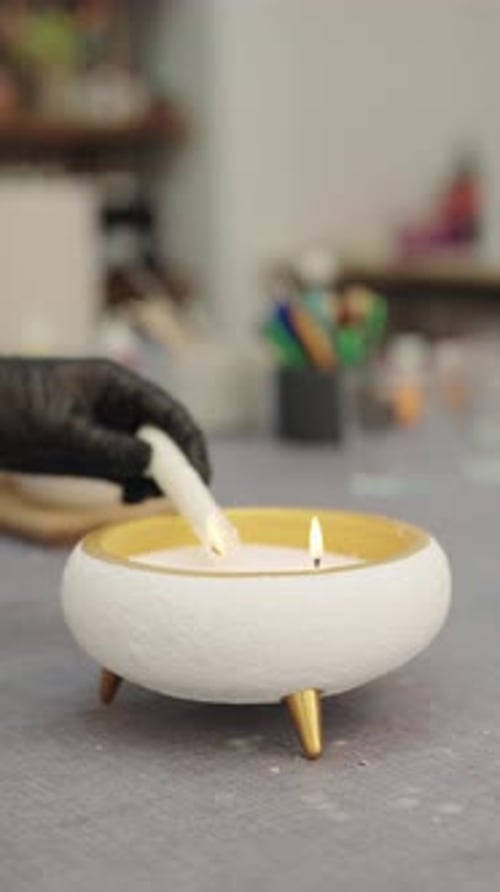Artisan Lighting Handmade Candles in Craft Studio Small Business Concept