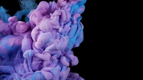 Celestial Blue and Lilac Clouds Graceful Paint Patterns on a Dramatic Black Background
