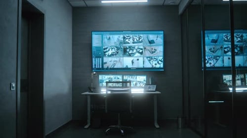 Security Control Room Displays Many Surveillance Monitors