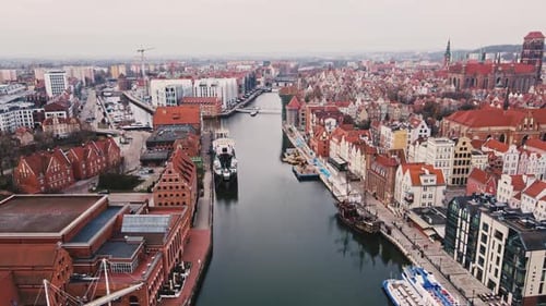 Aerial View of Gdansk City in Poland Historical Center of European City