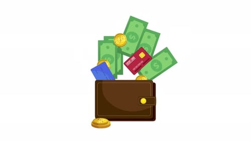 Animated Wallet with Money and Credit Cards