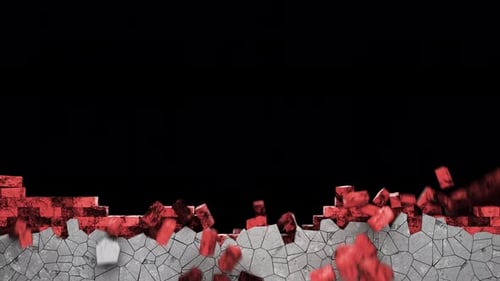 Cracks on a brick wall. Destruction screensaver. Animation of destruction of a brick wall on a black
