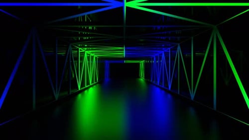 Blue And Green Gridded Mirror Corridor Background Vj Loop In 4K