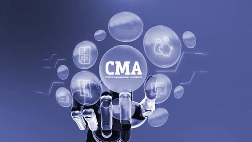 Écran numérique, comptable de gestion certifié Cma, arrière-plan du concept robotique 4K