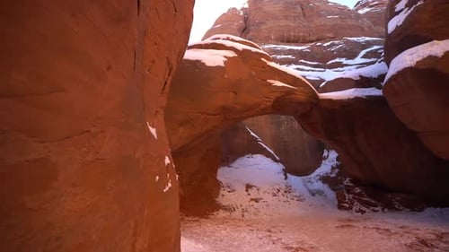 Sand Dune Arch at Winter, Arches National Park Utah USA. Unique Rocky Sandstone Formations, Panorama