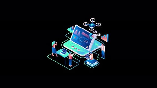 People engaging with technology and drones in a digital environment