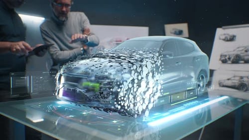 Ingénieurs utilisant une tablette avec une application holographique innovante