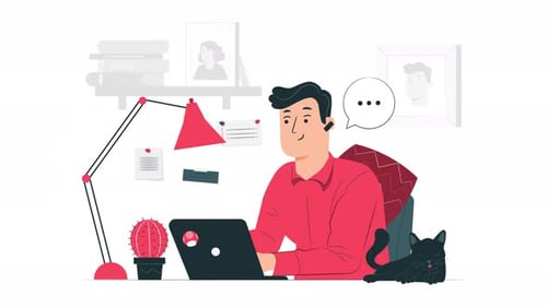 Flat Design Animation of Person Working on Laptop