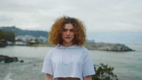 Facial Recognition Technology Scan of Woman at Beach