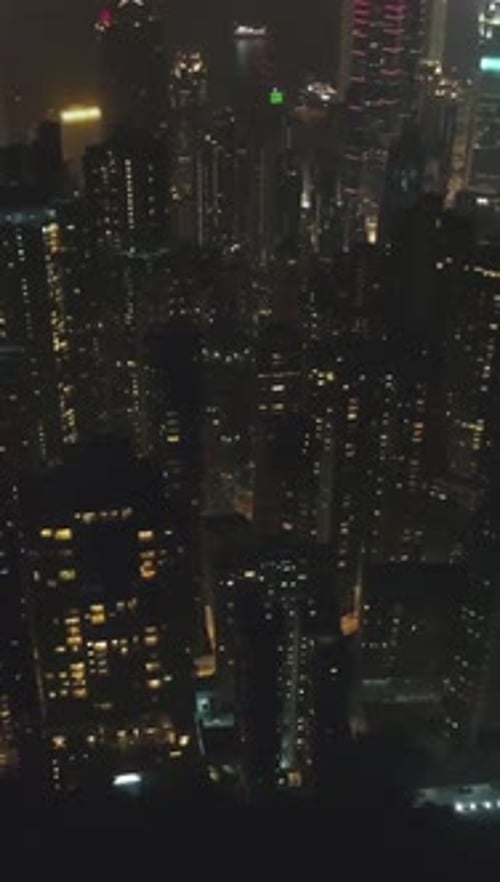 Hong Kong Residential Buildings at Night Aerial Vertical TopDown View Vertical Video